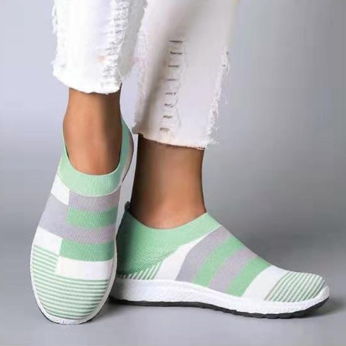 New Women Sneakers Women's Casual Flat Knitting Vulcanized Shoes Woman Slip On Fashion Stretch Ladies Comfort Female Plus Size