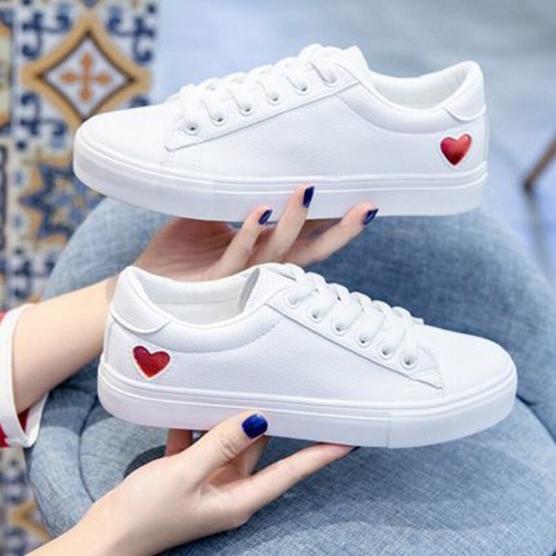 Women's White Shoes Woman Spring Love Flats Summer Sneakers Casual  Breathable Solid Soft Ladies Fashion Walking Shoes 2021 New