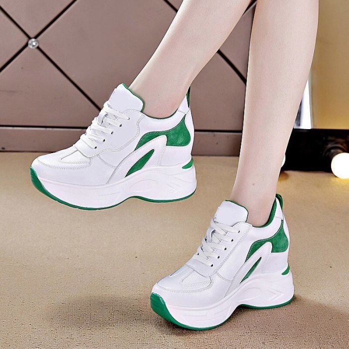 Platform Sneakers Women Thick Bottom Wedges Vulcanized Shoes High Heels Ladies Spring Footwear Suede Leather Female Shoes 2021