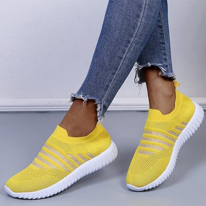 Women's Sneakers Breathable Knitted Casual Socks Shoes Lace up Ladies Shoes Female Students Vulcanized Running Shoes