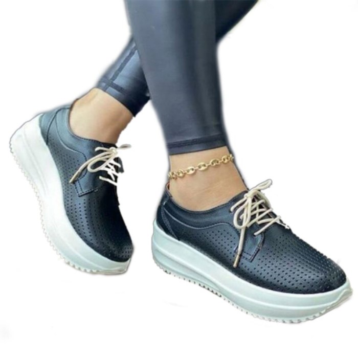 Women's Sneakers Hollow Out Breathable Casual Summer Vulcanized Shoes Platform Ladies Lace up Thick Heels Female Footwear 2021