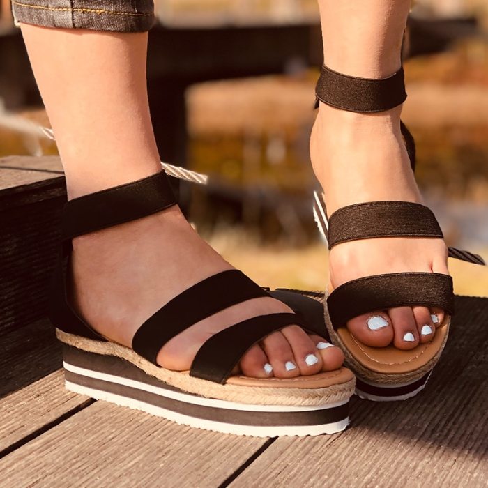Retro Women Sandals Leopard Hemp Flat Platform Ladies Wedge Women's Shoes Woman Casual Buckle Strap Female Summer 2021 New