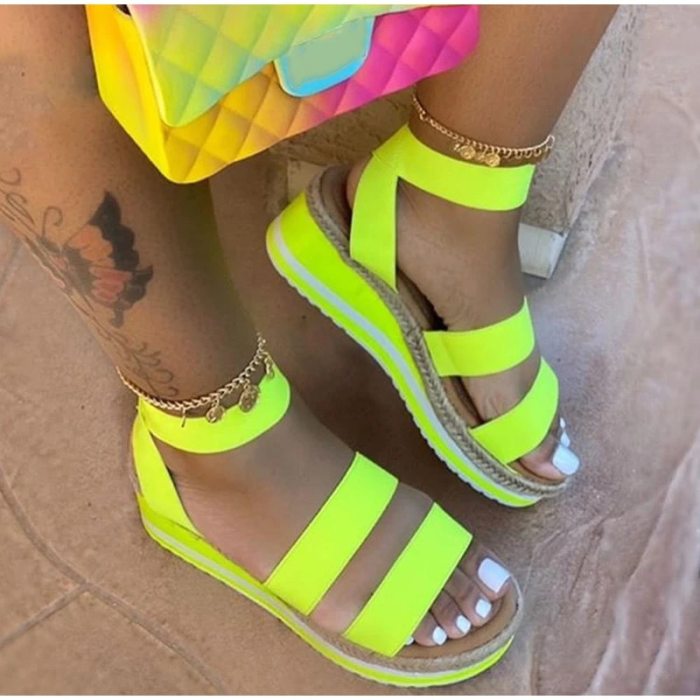 Retro Women Sandals Leopard Hemp Flat Platform Ladies Wedge Women's Shoes Woman Casual Buckle Strap Female Summer 2021 New