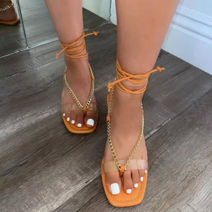 2021 Summer New Woman's Flat Sandals Open Toe Bandage Fashion Sexy Outdoor Beach Shoes Solid Color Plus Size 43