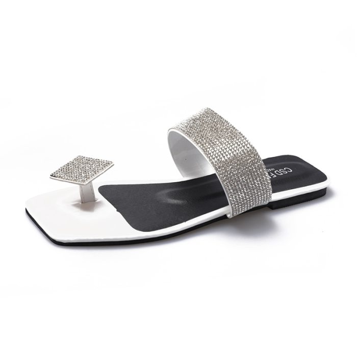 Luxury Crystal Women Sandals Clip Toe Slip-on Beach Slipper Shoes Woman Flat Heel Sandalias De Mujer 2021 Spring Summer Big Size