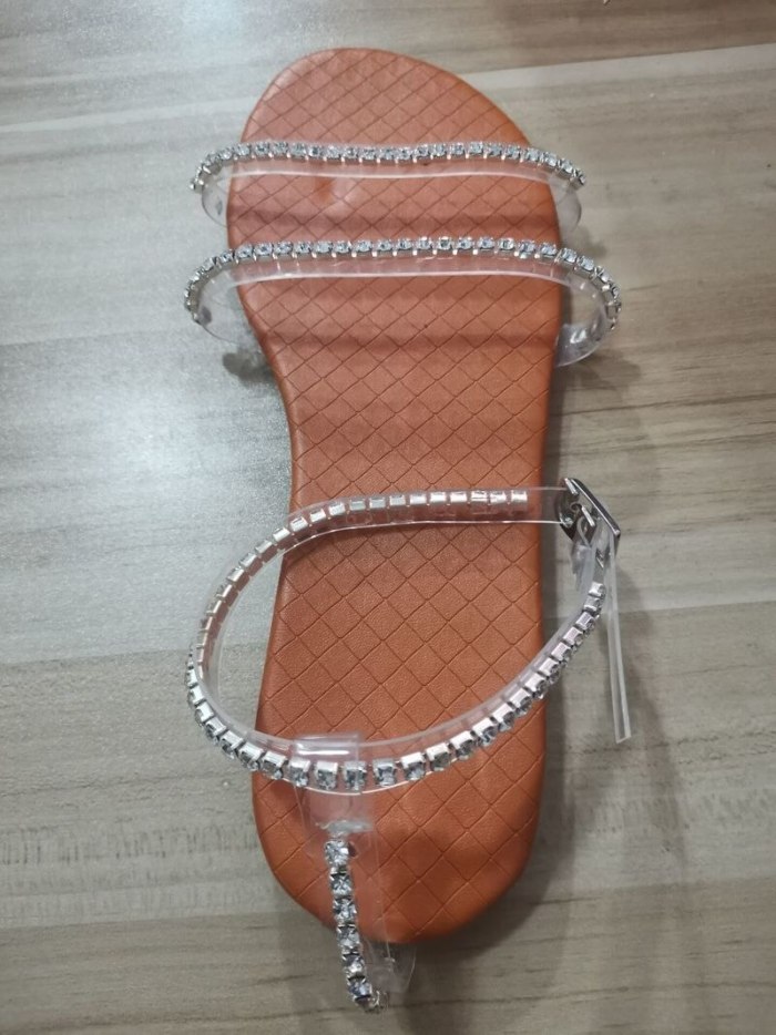 Women Shoes Sandals Summer Crystal Rome Women's Flats Shoes Ankle Strap Female Cool Girls Buckle Transparent Bling Ladies