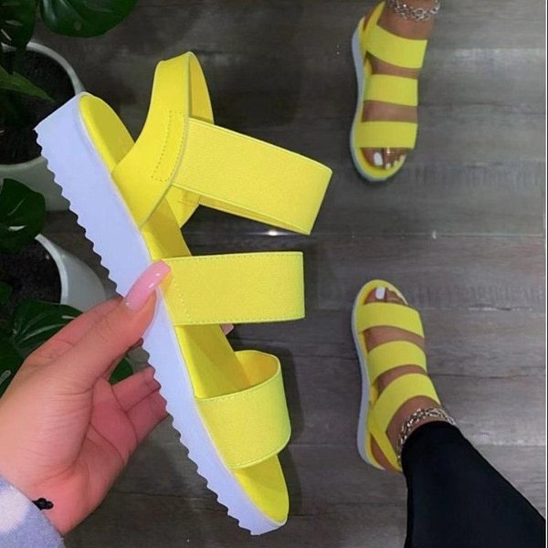 Casual and Comfortable All-match Hollow Elastic Band Buckle Trifle Bottom Women's Sandals Solid Color Plus Size Women's Sandals