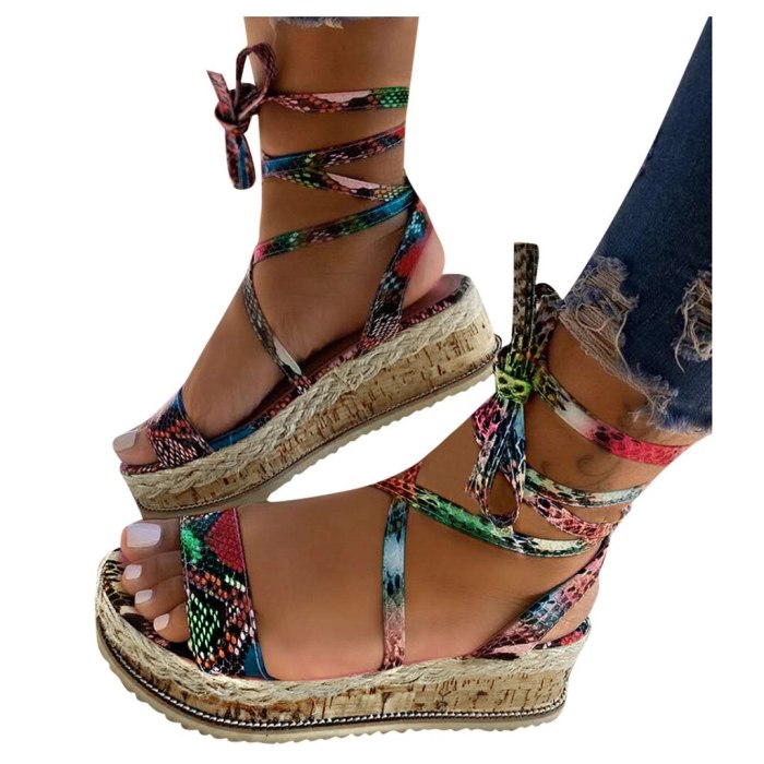 SAGACE Thick Bottom Horizontal Strap Sandals Plus Size 37-43 High heeled flat snake Sandals Female Wedge Heel Women's Shoes