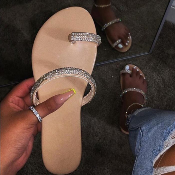 2021 Women Plus Size Sandals Bling Crystal Summer Woman Beach Flat Shoes Women's Outdoor Flip Flop Ladies Soft Bottom Slippers