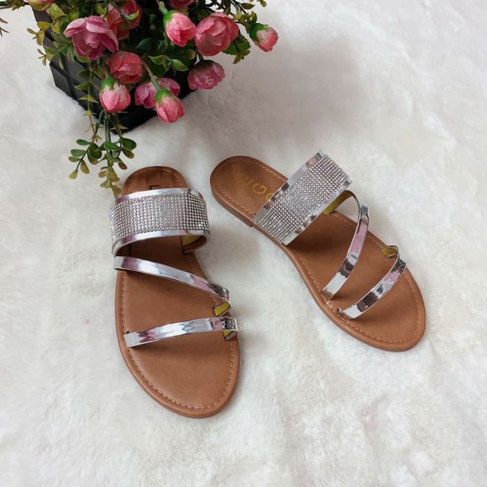 2021 Summer Women Platform Sandals Crystal Shiny Slippers Slip-On Ladies Fashion Outdoor Holiday Slides Designer Slides