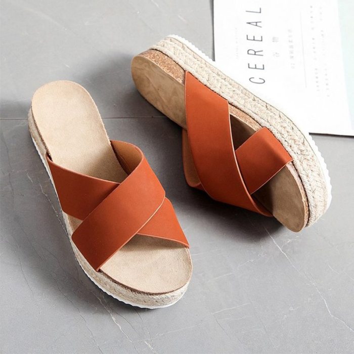 New Women Slippers Summer Woman Platform Leopards Slides Ladies Cross Band Wedges Women's High Increase Open Toe Shoes
