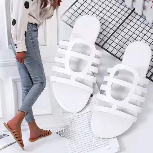 FANAN 2021 Summer New Fashion Sandals Large Size Daily Casual Hollow Square Heel Flat Women's Slippers Retro Style Trend Shoes