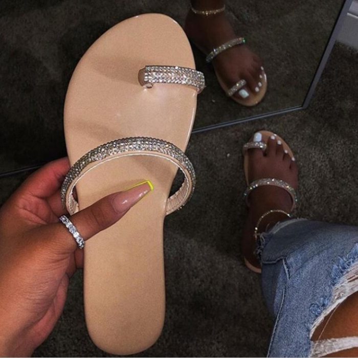 2021 Women Plus Size Sandals Bling Crystal Summer Woman Beach Flat Shoes Women's Outdoor Flip Flop Ladies Soft Bottom Slippers