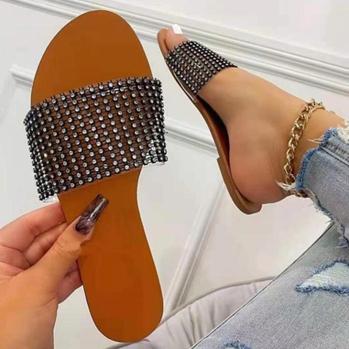 2021 spring /summer new all-match casual and durable ms slippers metal rhinestone single layer outdoor non-slip ladies sandals