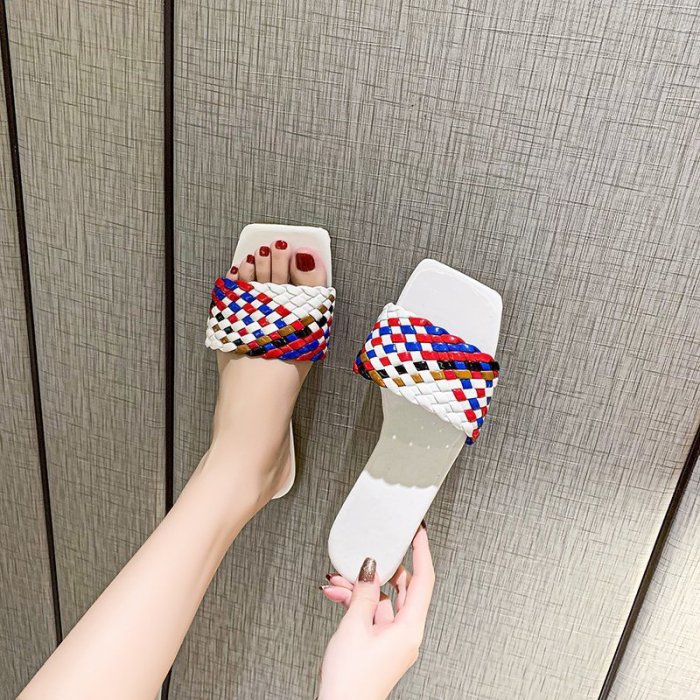 Flip-flops Summer Hot Style Flat-bottomed Color Fairy Style Fashion All-match Color Handmade Open-toed Woven Female Sandals