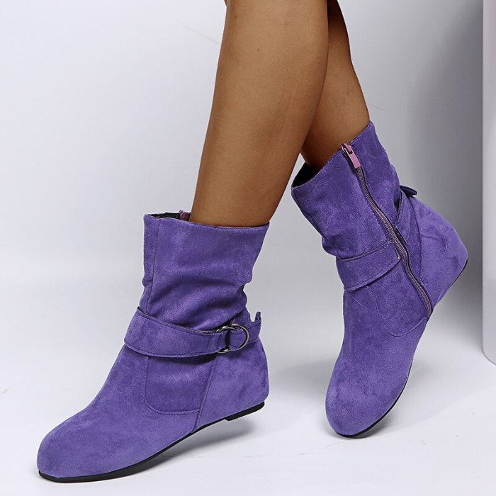 Women Zipper Round Toe Low Square Heel Ankle Boots