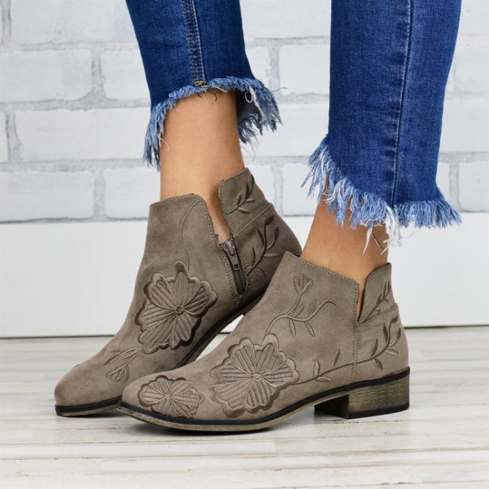 Retro Chinese style boots women ethnic embroidery women's short boots western cowboy boots short tube plus size knight boots