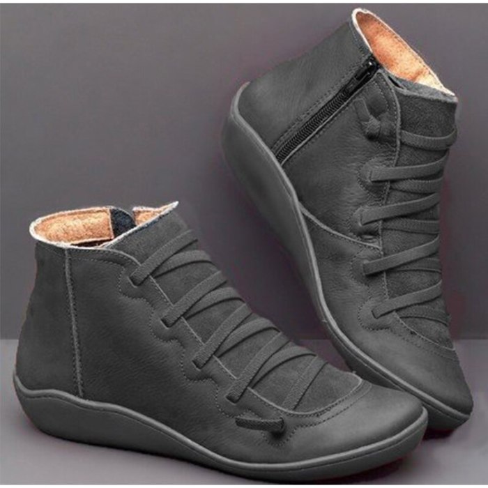 Women PU Leather Slip on Warm Short Boots