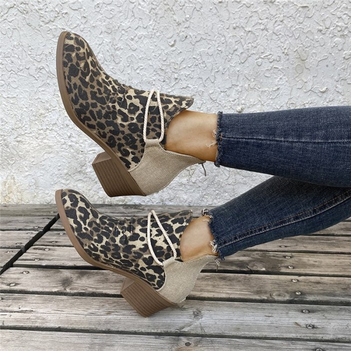 New Fashion 2021 Women's Ankle Boots Leopard Ladies Chunky  Female Shoes Woman Footwear Plus Size 35-43