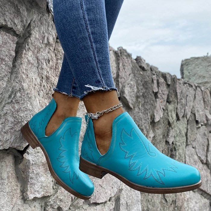 Women Cowboy Platform Ankle Boots