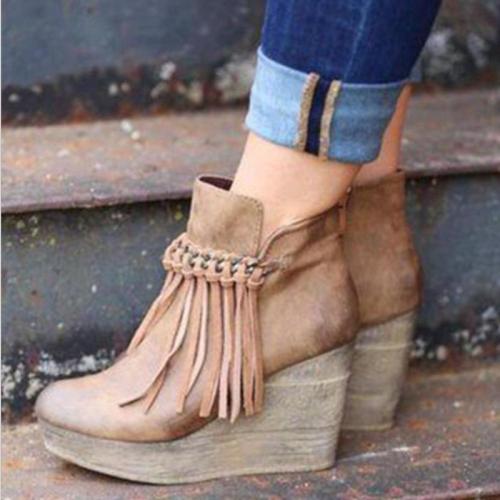 Autumn Boots Classic Tassels Ankle Pu Leather Winter Suede Women Shoes 35-43 Botas Mujer Female Ankle Zip Zapatos De Mujer