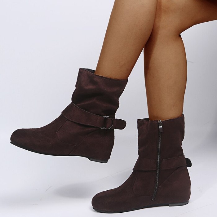 Women Zipper Round Toe Low Square Heel Ankle Boots