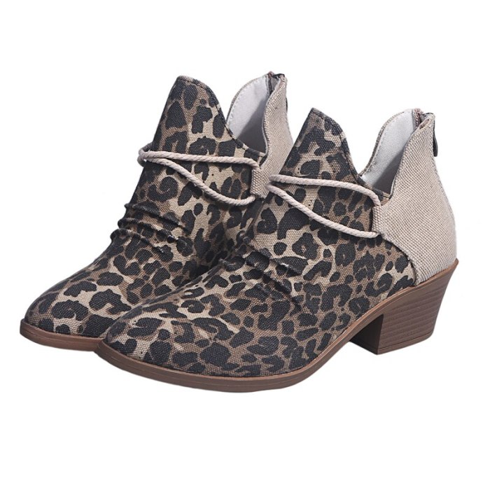 New Fashion 2021 Women's Ankle Boots Leopard Ladies Chunky  Female Shoes Woman Footwear Plus Size 35-43