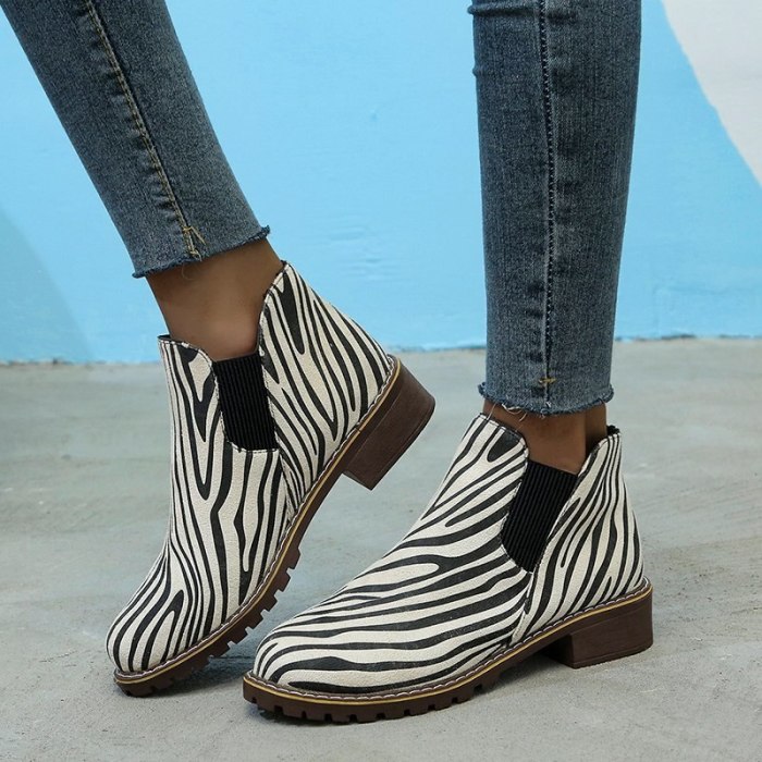 New Zebra Pattern Women's Ankle Boots For Ladies Casual Walking Shoes Female Short Boots Outdoor Footwear Women Boots Size 35-43