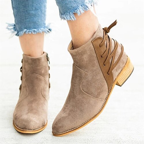 Women Pointed Toe Leopard Sewing Suede Ankle Boots