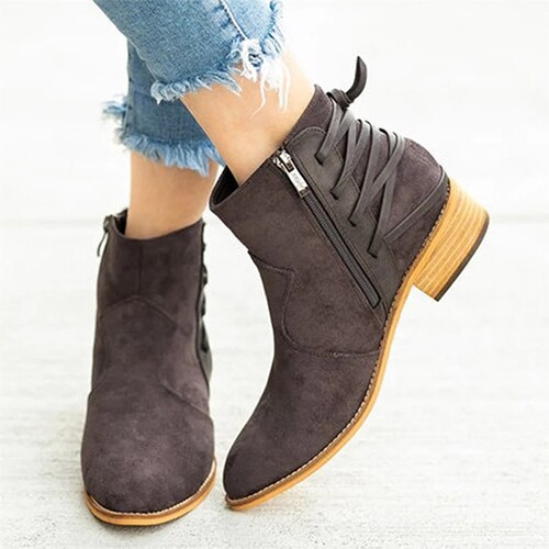 Women Pointed Toe Leopard Sewing Suede Ankle Boots