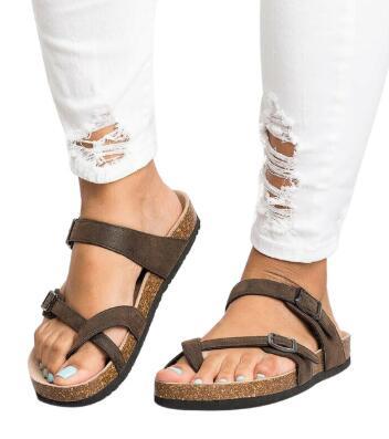 Women Roman Flat Gladiator Sandals Summer Lovers Strap Ankle Buckle Leather Cork Beach Sandals Black Gold Brown Plus Size43 2021