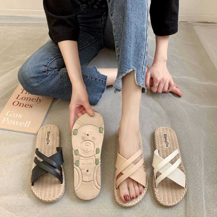 Women's Summer Outdoor Wear Slippers All-match Female One-line Flat Slippers Woman Plus Size Summer Beach Shoes