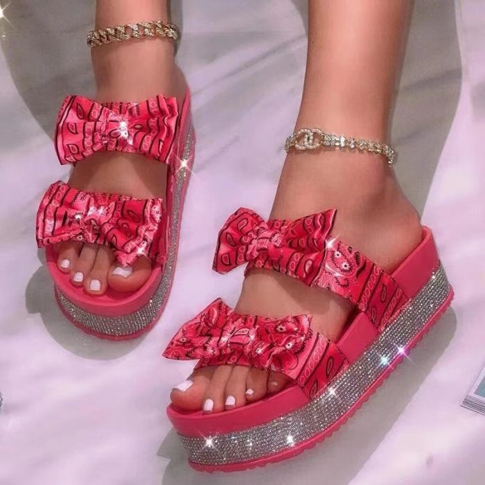 Sandalias Mujer 2021 Red Slides Bandana Shoes Rhinestone Sandals Women Butterfly Dames Schoenen Calzado Mujer Pantoffels Dames