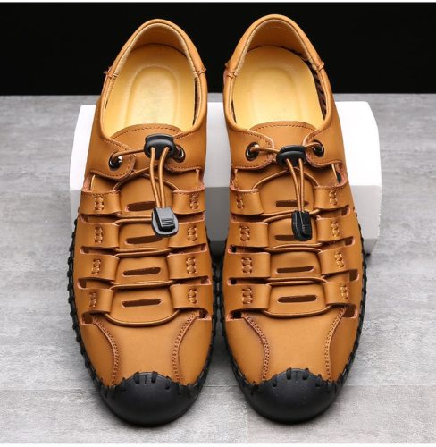 Strap Sandals Boy Casual Cowhide Rubber Sole Outdoor Summer Beach Leather Sandals Men Black Wading Fishing Shoes Male Footwear