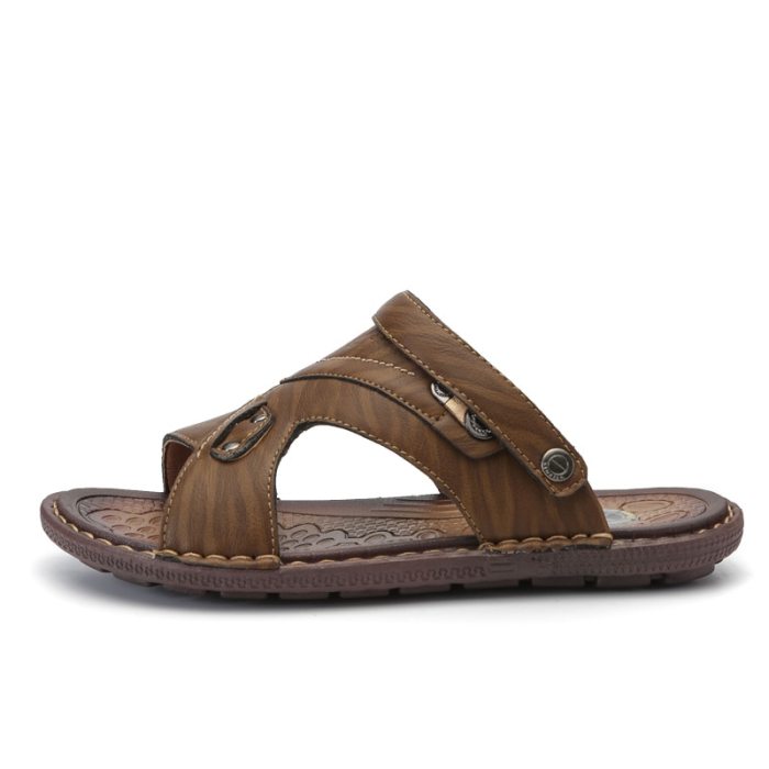 Summer Beach Men Flip Flops Pu Leather Flats Sandals