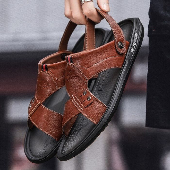 New Fashion Men Sandals Summer Leisure Outdoor Beach Men Casual Shoes High Quality Genuine Leather Men Sandals Beach Size 39-46