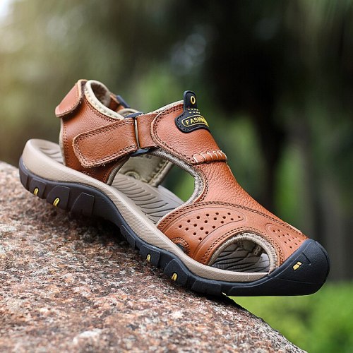Summer Genuine Leather Water Shoes for Men Soft High Quality Aqua Shoes Non-slip Breathable Sandals Fashion Beach Outdoor Sandal