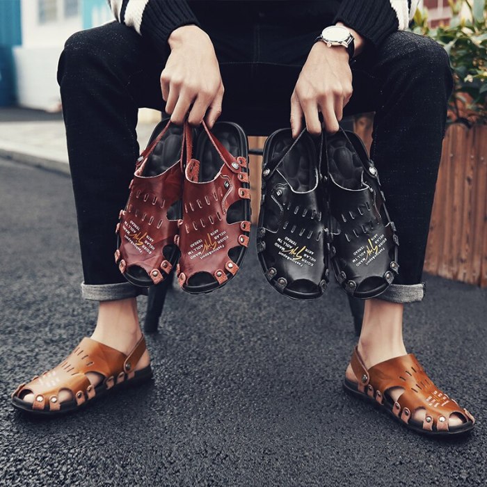 Summer Men's Leather Breathable Cool Beach Sandals
