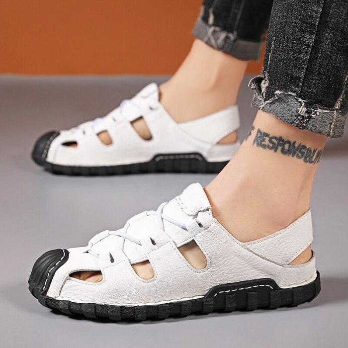 Genuine Leather Men's Summer Hollow Out Casual Shoes Outdoor Big Size Rubber Bottom Non-slip Comfort Breathable Sandals for Men