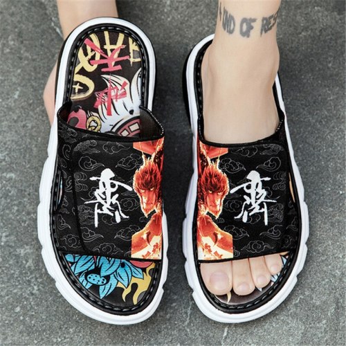 2021 Men's Casual Shoes Slippers Velcro Indoor Outdoor Dual-use Sandals Chinese Style Graffiti Non-slip Wear-resistant Beach Shoes