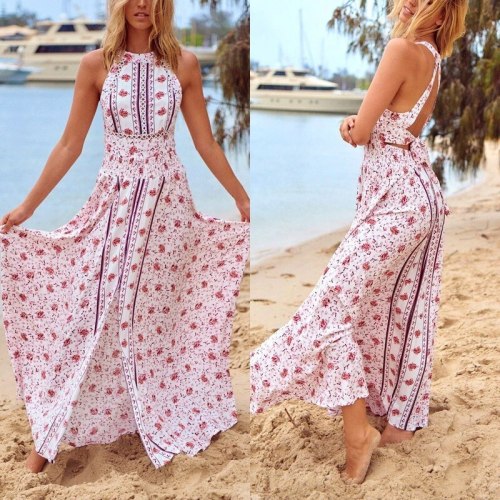 Casual Print Slim Fit Sexy Beach Vacation Boho Dress