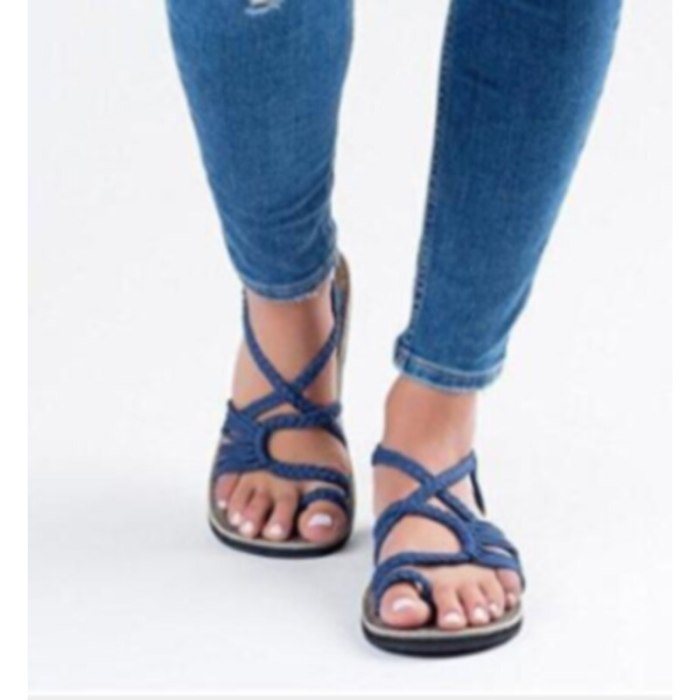 2021 Roman Summer Sandals Explosion Color Matching Rope Knot Beach Toe Sandals Women Plus Size 35-43