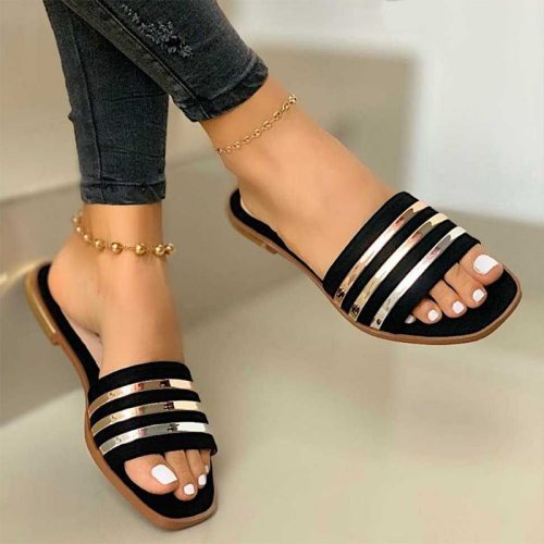 Ladies Slippers Beach Shoes Women Slip On Bling Gold Flat Slides Outdoor Comfort Slipper Female Casual Sandals Plus Size 35-43