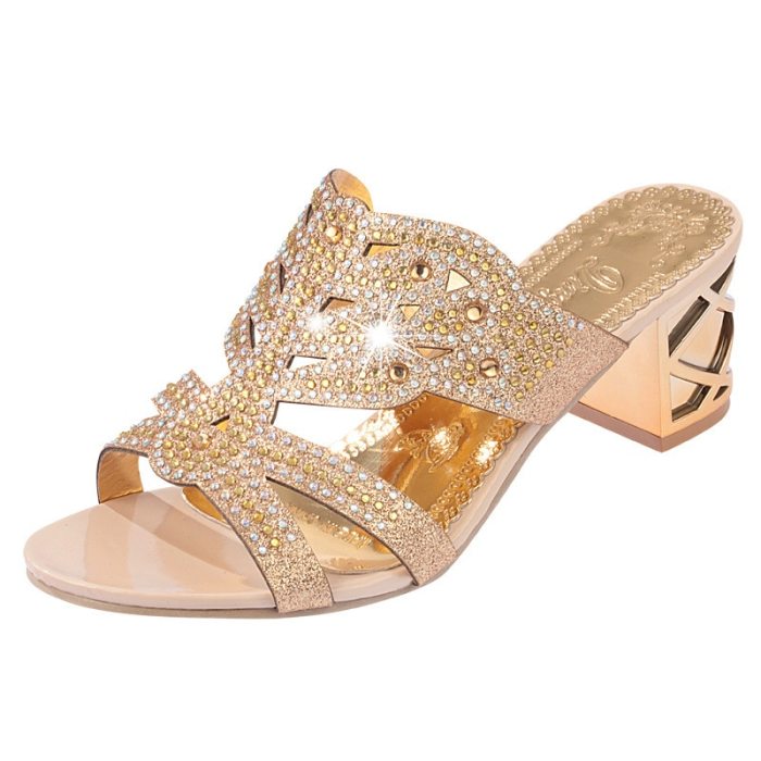 Woman Summer Sandals Gold Open Toe Sandal Lace Dress Shoes Womens High Heels Sandals Square Heeled Pumps Ladies Shoes