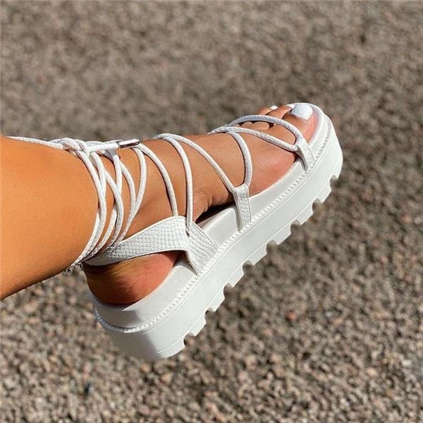 Women's Gladiator Sandal Woman Platform Wedge Cross Tied Casual Shoe Summer Sexy Lady Ankle Wrap Lace Up Footwear Plus Size
