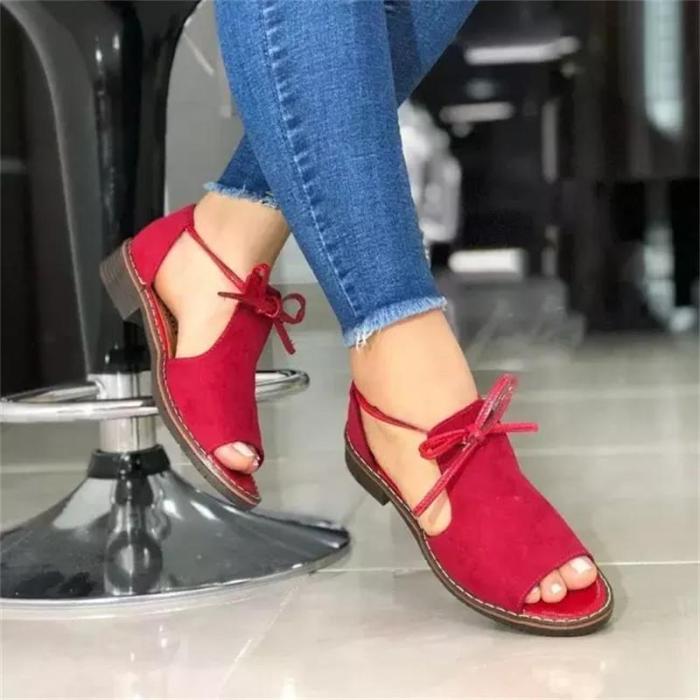 2021 New Women's Shoes Fashion Casual Solid Color Imitation Suede Bow Tie Round Toe Low Heel Comfortable Sexy Sandals 6KF125