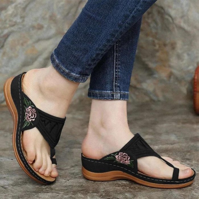 Women Sandals 2021 New Embroidery Summer Shoes Woman Wedges Shoes For Heels Sandalias Mujer Flip Flops Platform Women Slippers