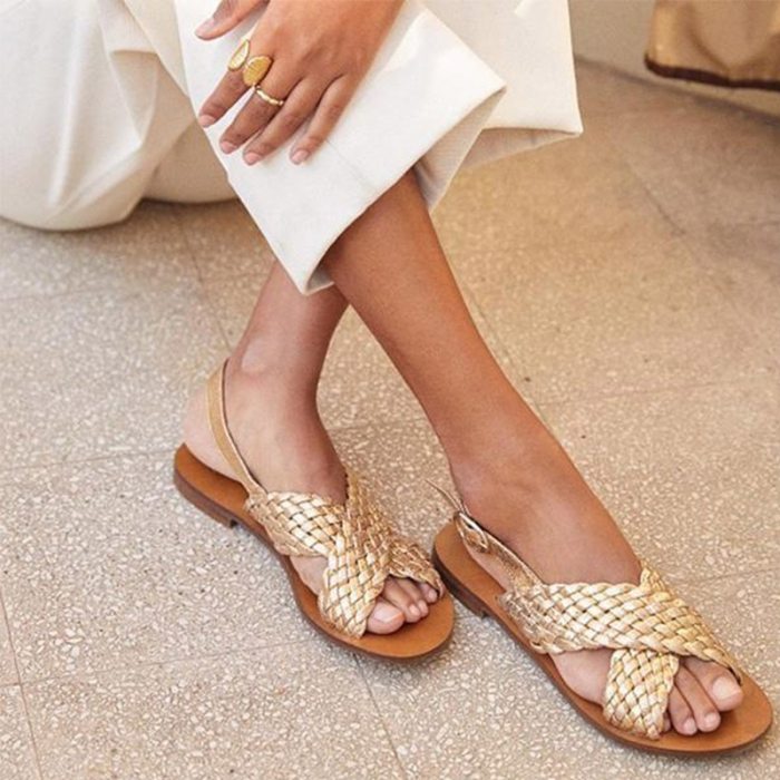 Woman Sandals Buckle Strap Cross Gladiator Open Toe Roman Flats Shoes Strappy Beach Sandals Plus Size Sandalias Mujer Summer