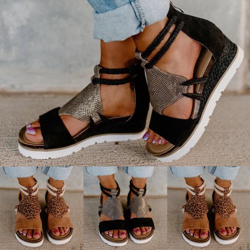 Women’s Sandals Summer Ladies Fashion Casual Wedge Heel Open Toe Fish Mouth Foreign Trade Roman Style Sandals Shoes Plus Size