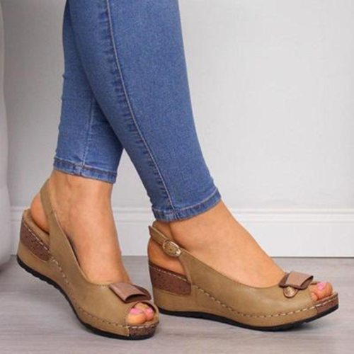 2021 New Women Summer Sandals Wedge Fish Mouth Buckle Sandals Women Shoes Casual Fashion Solid Beach Ladies Plus Size Sandals
